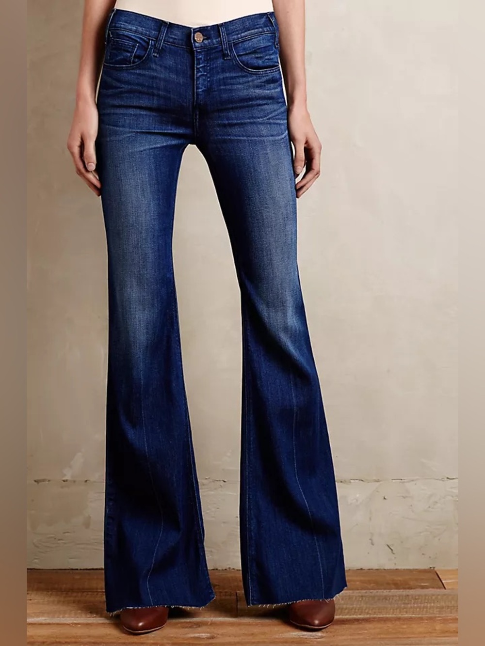 McGuire Anthropologie Majorelle High-Rise Dark Wash Blue Flare Jeans Stretch
